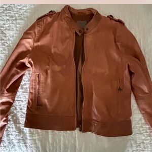 Zara Women's Rust Brown Leather Bomber Jacket